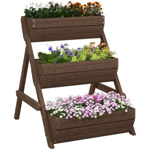 Outsunny 3 Tier Raised Garden Bed Wooden Elevated Planter Box Kit Tan