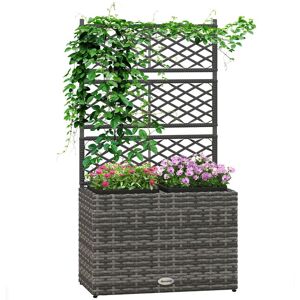 Outsunny - Garden pe Rattan Planter Box w/ Trellis Flower Raised Bed, 57x30x107cm