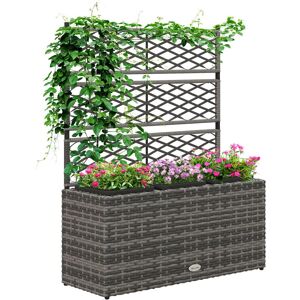 Outsunny Garden PE Rattan Planter Box w/ Trellis Flower Raised Bed, 84x30x107cm