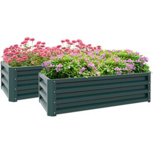 Outsunny - Outdoor Planter Box, Steel Raised Garden Bed, Set of 2 Green