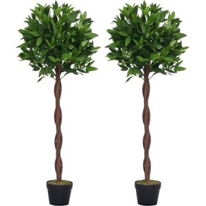 Outsunny - Set Of 2 3FT/4FT Artificial Bay Laurel Topiary Fake Tree w/ Pot Indoor Outdoor 4FT