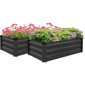 Outsunny Set of 2 Raised Garden Bed Galvanised Planter Box, Grey