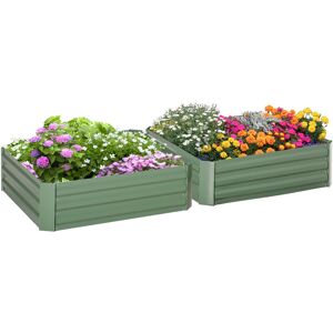 Outsunny - Set of 2 Raised Garden Bed Galvanised Planter Box Easy Setup green