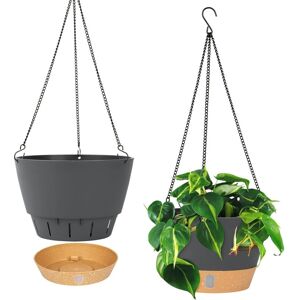 Linghhang - 2 Pack(Black) Hanging Planters, 10 Inch Diameter Indoor Outdoor Hanging Flower Pot with Drainage Hole and 3 Hooks for Garden Home
