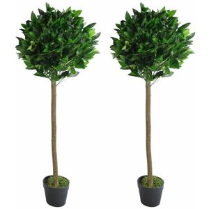 Leaf - Pair of 120cm (4ft) Plain Stem Artificial Topiary Bay Laurel Ball Trees