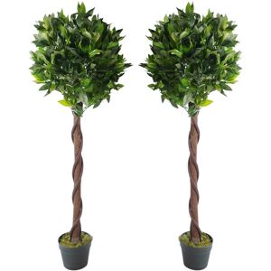 Leaf - Pair of 120cm (4ft) Twisted Trunk Artificial Topiary Bay Laurel Ball Trees