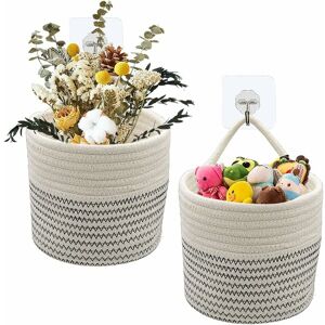 Héloise - Pieces Pack Cotton Rope Hanging Baskets Small Woven Storage Basket 5.9 Inch, Cotton Rope Plant Basket Woven Flower Basket, Modern Flower