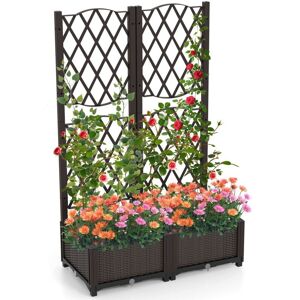 Costway - Raised Garden Bed Double Box Planter w/Self-Watering System-Brown