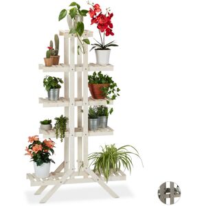 Relaxdays - 5-Tier Flower Shelf, Wooden Rack, Indoor Plant Stand, hwd: 142x83x25cm, White