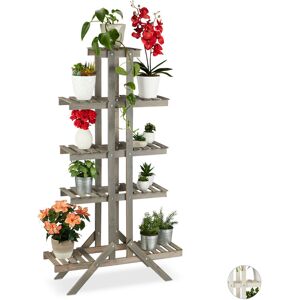 Relaxdays - 5-Tier Flower Shelf, Wooden Rack, Indoor Plant Stand, hwd: 142x83x25cm, Grey