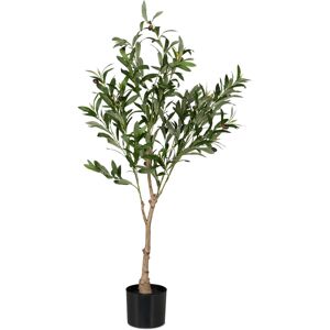 Relaxdays - Artificial Olive Tree, 120 cm Tall, Plastic, Stone, Decorative Faux Plant, Fake Foliage, with Pot, Green/Brown
