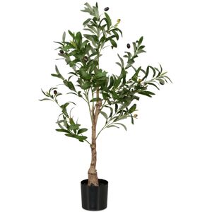 Relaxdays - Artificial Olive Tree, 90 cm Tall, Plastic, Stone, Decorative Faux Plant, with Pot, Fake Foliage, Green/Brown