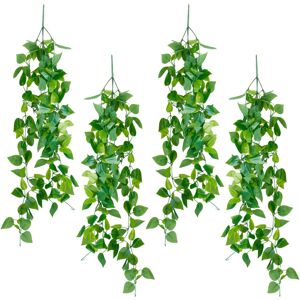 Relaxdays - Artificial Hanging Plant, Set of 4, Plastic Pothos, 100 cm Long, Decorative Foliage, Faux Creeper, Green