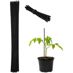 Relaxdays - Plant Support Sticks, Set of 100, Bamboo, HxD: 30 x 0.5 cm, Climbing Aid for Flowers, Binding Wire, Black