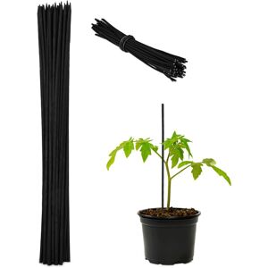 Relaxdays - Set of 50 Plant Support Sticks, Bamboo, 30 x 0.5 cm, Climbing Aid for Young Plants, with Binding Wires, Black