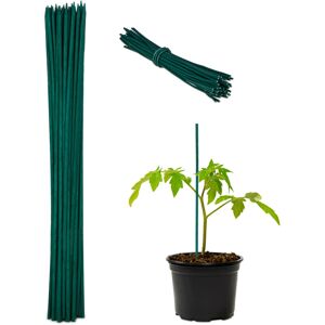 Relaxdays Plant Support Sticks, Set of 300, Bamboo, HxD: 30 x 0.5 cm, Climbing Aid for Vines, Binding Wire, Dark Green