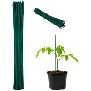 Relaxdays - Set of 50 Plant Support Sticks, Bamboo, 30 x 0.5 cm, Climbing Aid for Young Plants, Binding Wire, Dark Green