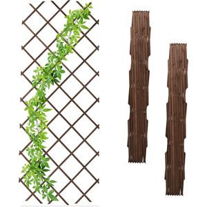Relaxdays - Extendable Trellis, Set of 3, 180 x 90 cm, Wood, Wall-Mounted, Climbing Support, for Plants & Flowers, Brown