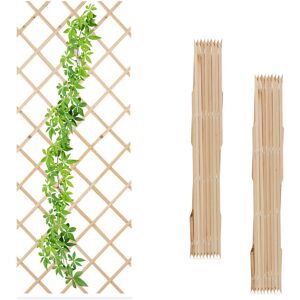 Relaxdays - Extendable Trellis, Set of 3, 180 x 90 cm, Wood, Wall-Mounted, Climbing Support, for Plants & Flowers, Natural