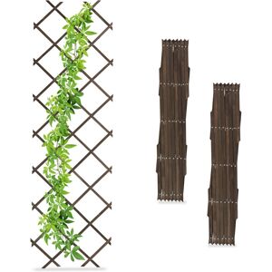 Relaxdays - Extendable Trellis, Set of 3, 180 x 60 cm, Wood, Wall-Mounted, Climbing Support, for Plants & Flowers, Brown