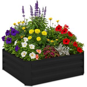 Relaxdays Raised Flowerbed, Galvanised Metal, for Flowers, Plants & Vegetables, HxWxD: 30x90x90 cm, Plant Bed, Black