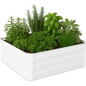 Relaxdays Raised Flowerbed, Galvanised Metal, for Flowers, Plants & Vegetables, HxWxD: 30x90x90 cm, Plant Bed, White