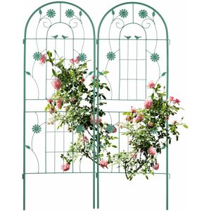 Garden Trellis, Set of 2, HxW 150 x 50 cm, Metal, Support for Climbing Plants, Ground Stake, Rose Frame, Green - Relaxdays