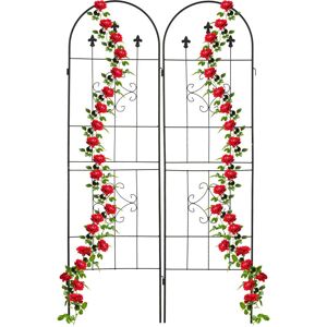 Garden Trellis, Set of 2, 180 x 50 cm, Metal, Support for Climbing Plants, Free-Standing, Rose Frame, Black - Relaxdays