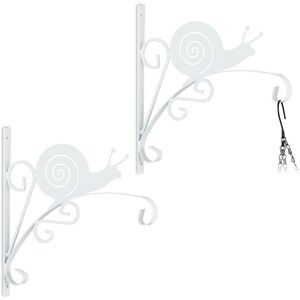 Relaxdays Hanging Basket Brackets, Set of 2, Snail Design, Wall-Mounted, 30 x 30.5 x 2 cm, Plant Hanger, Iron, White