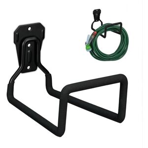Relaxdays - Hose Holder, Steel, Wall-Mounted, Non-Slip, Garden Hosepipe Hanger, Pipe Rack, hwd: 13 x 12.5 x 20 cm, Black