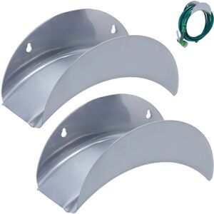 Relaxdays - Hose Pipe Holder, 2x Set, Wall Mounted, for 30m 1/2' Long Hoses, Hang on Garden Tap, Outdoor, Iron Metal, Grey