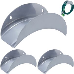 Relaxdays - Hose Pipe Holder, 3x Set, Wall Mounted, for 30m 1/2' Long Hoses, Hang on Garden Tap, Outdoor, Iron Metal, Grey