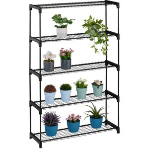 Relaxdays - Plant Rack, 5 Shelves, Stand for Flowers & Pots, Metal & Plastic, hwd: 140x91x28 cm, Shelving for Herbs, Black