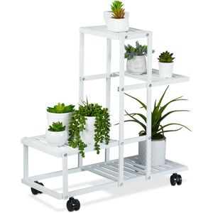 Relaxdays - Plant Stand, 4 Shelves, Plantpot Steps for Flowers & Herbs, Metal, with Castors, 60.5 x 61.5 x 26 cm, White