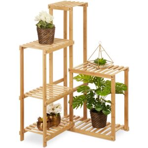 Relaxdays - Plant Stand, 6 Shelves, Wheels, Flower Rack, Corner, h x w x d: 101 x 62 x 62 cm, Bamboo, Natural