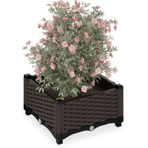 Planter, Rattan Look, hwd: 23 x 40 x 40 cm, Garden Plant & Flower Pot, Raised Bed, with Water Reservoir, Brown - Relaxdays