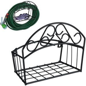 Relaxdays - Hose Pipe Holder, for 30 m 5/8' Hosepipe, Wall-Mounted Hanger, Steel, Semicircle, Garden, Garage & Shed, Black