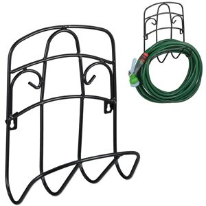 Relaxdays - Hose Pipe Holder, Wall Mounted, for 38 m 5/8'' Hoses, Hang from Outdoor Shed, Metal, Steel, Durable, Black