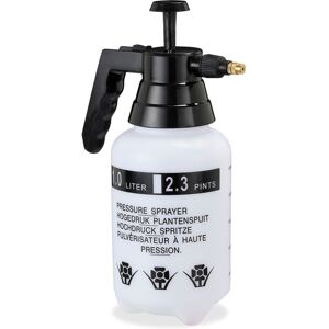 Relaxdays Set of 10 Pressure Sprayer Bottles, Adjustable Brass Nozzle, Manometer, Garden Pest Control, 1L, Black