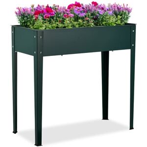 Relaxdays - Raised Planter, Herb & Flower Box, for Garden, Balcony & Patio, Powder-Coated Steel, 80 x 85 x 40 cm, Green