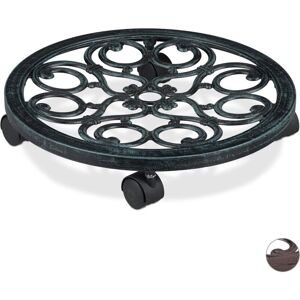 Relaxdays - Set of 4 Round Plant Caddies, Metal Flower Pot Roller for Indoors & Outdoors, Antique Look, ø 38 cm, Green