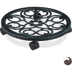Relaxdays - Set of 5 Round Plant Caddies, Metal Flower Pot Roller for Indoors & Outdoors, Antique Look, ø 38 cm, Green
