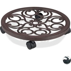 Relaxdays - Set of 5 Round Plant Caddies, Metal Flower Pot Roller for Indoors & Outdoors, Antique Look, ø 38 cm, Brown