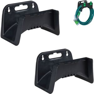 Relaxdays - Hose Pipe Holder, Set of 2, Plastic Wall-Mounted Hanger, Bracket for Hosepipe, HxWxD 15 x 24 x 17 cm, Black