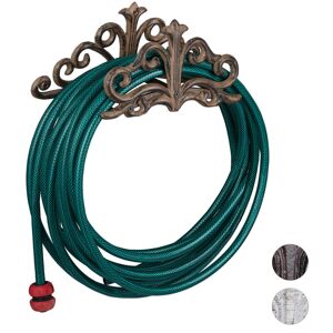 Relaxdays - Wall-Mount Hose Reel, Antique Style, Garden Shed Storage Rack, Cast Iron, HxWxD 15x36x15 cm, Rust-Brown