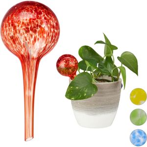 Relaxdays - Set of 10 Watering Globes, Regulated Irrigation for Plants & Flowers, Office & Holiday Aid, Glass, Red