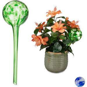 Relaxdays - Set of 12 Watering Globes, Regulated Plant Irrigation for Office & Holiday, Glass, Ø9 cm, Green