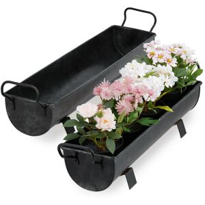 Relaxdays Window Box Gutter, Planter Garden & indoors, Set Of 2 Metal Tubs For Plants, Zinc Look, Anthracite