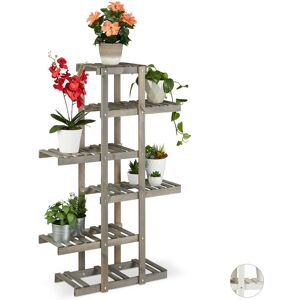 Relaxdays Wooden Flower Rack, 5-Tier Plant Stand, Indoor Flower Shelf, Shabby Look, 125x81x25cm, Grey