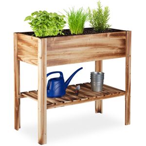 Relaxdays - Wooden Raised Garden Bed, Shelf, Balcony Planter Box, Patio & Garden, hwd 80 x 88 x 43.5 cm, Flamed
